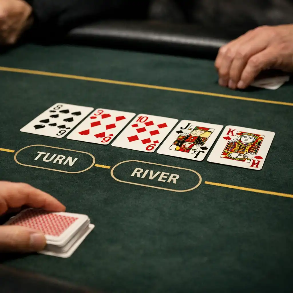 Detal prawdziwego stołu pokerowego w fizycznym venue Festanorva