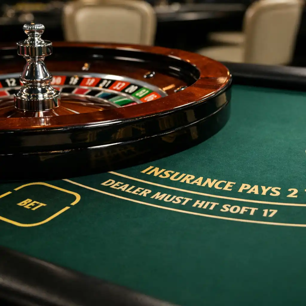 Detal stołu ruletki i fragment stołu blackjacka w fizycznym venue Festanorva